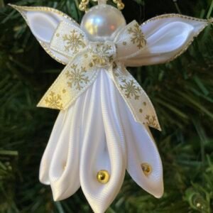 angel ornament kanzashi angel small white gold