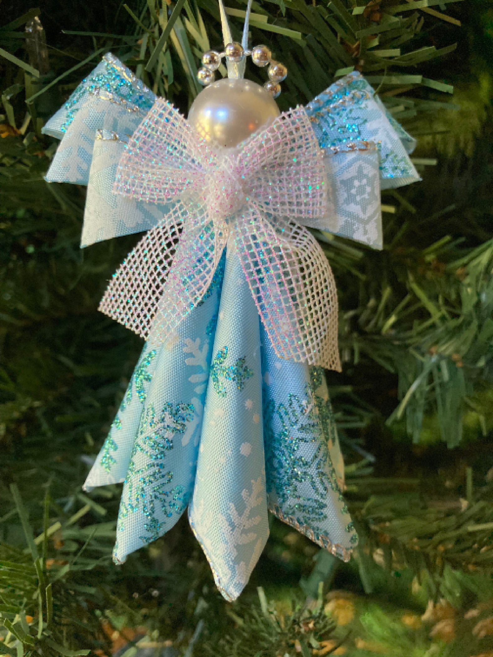 angel ornament blue snowflake wire ribbon larg angel ornament blue snowflake wire ribbon larg