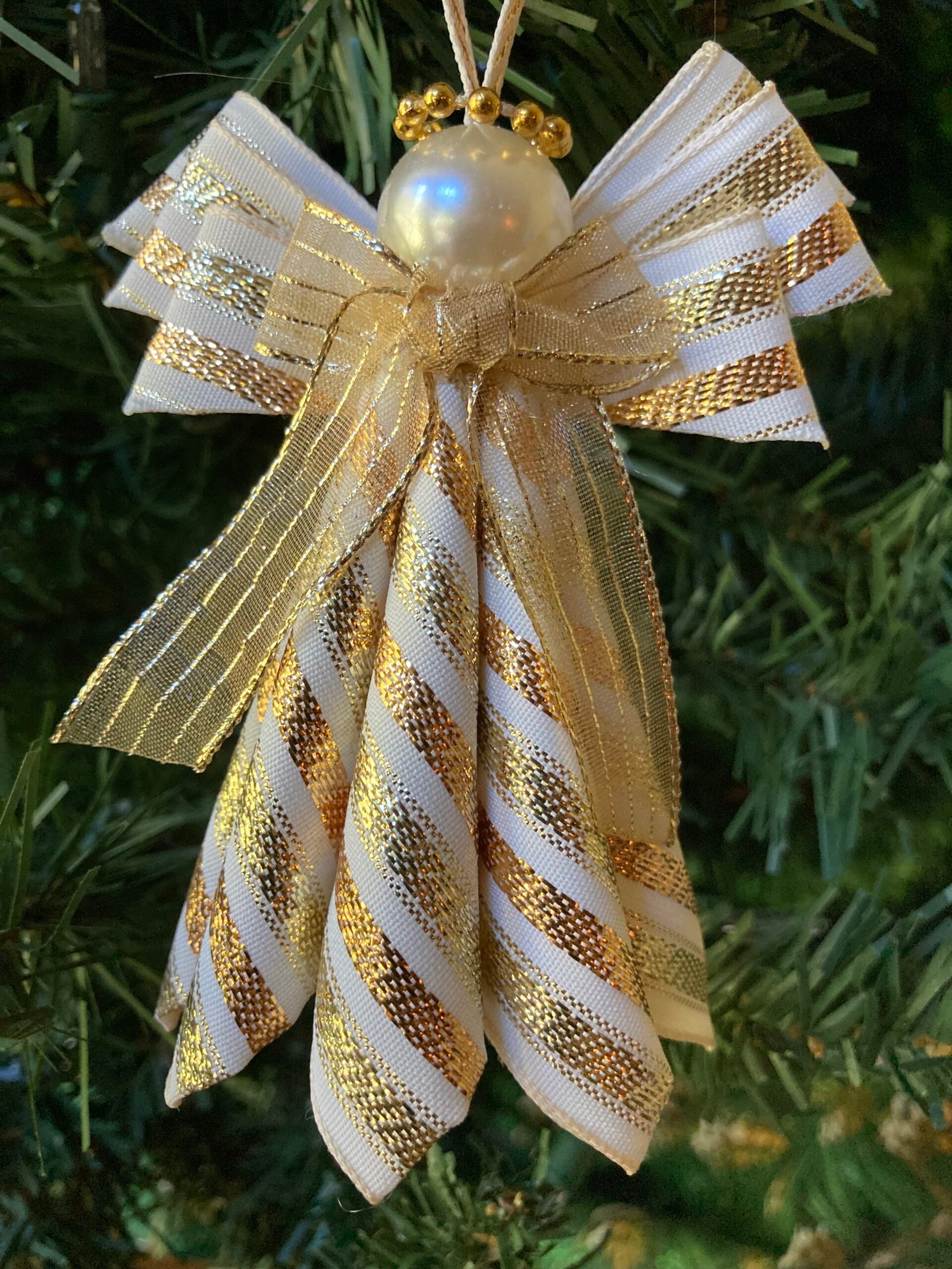 angel ornament gold stripe wire ribbon large angel ornament gold stripe wire ribbon large