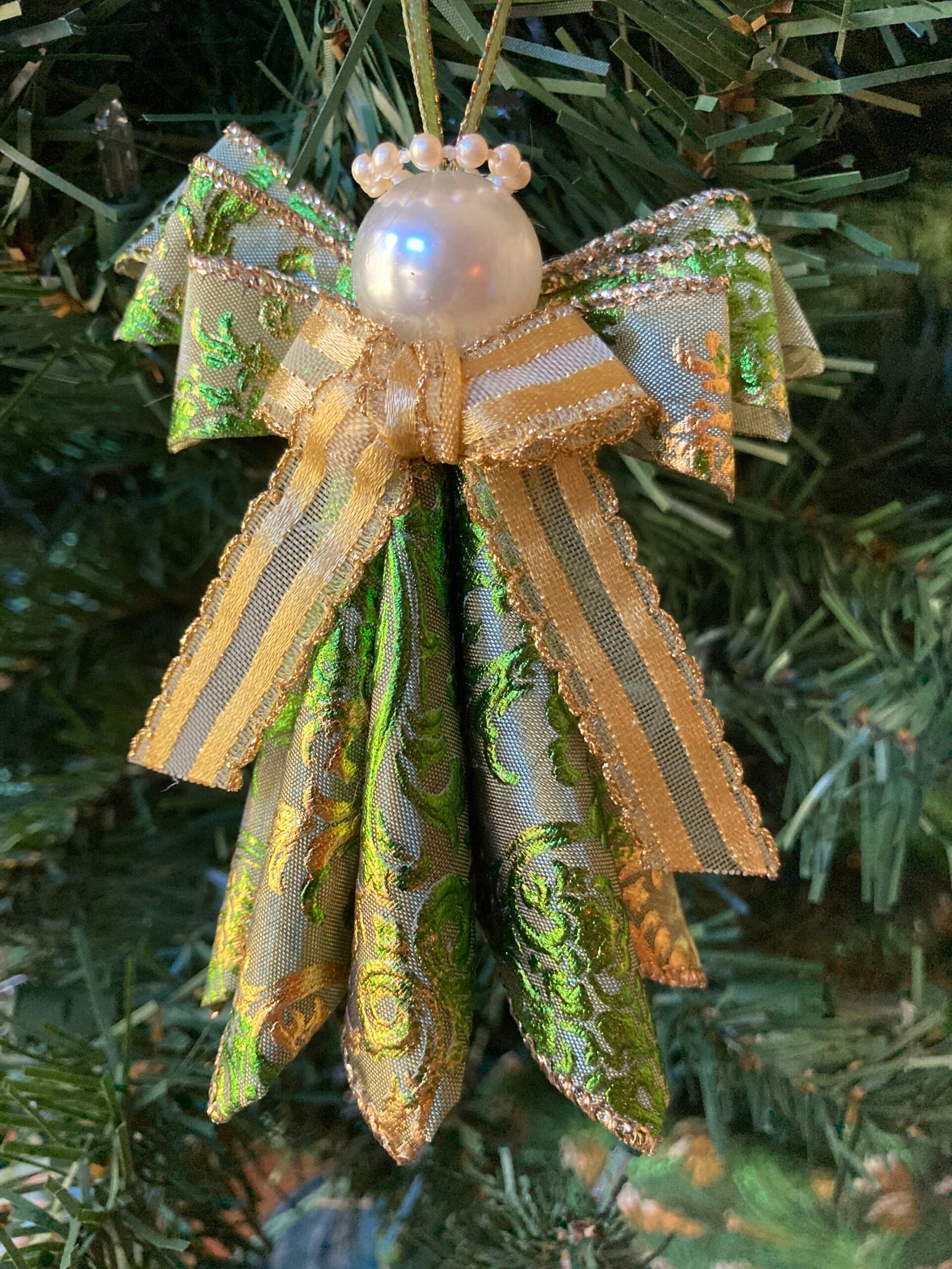 angel ornament green gold wire ribbon large angel ornament green gold wire ribbon large