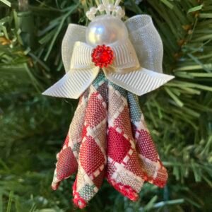 angel ornament plaid cream wire ribbon small