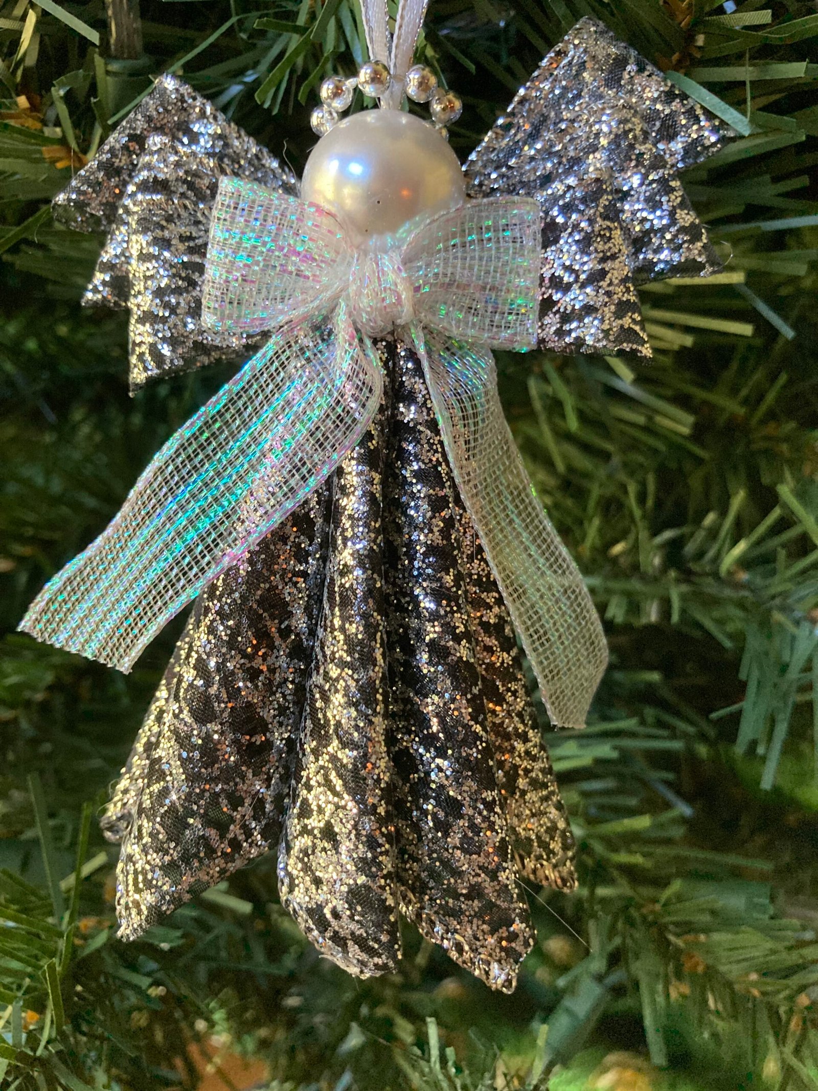 angel ornament silver black wire ribbon large angel ornament silver black wire ribbon large