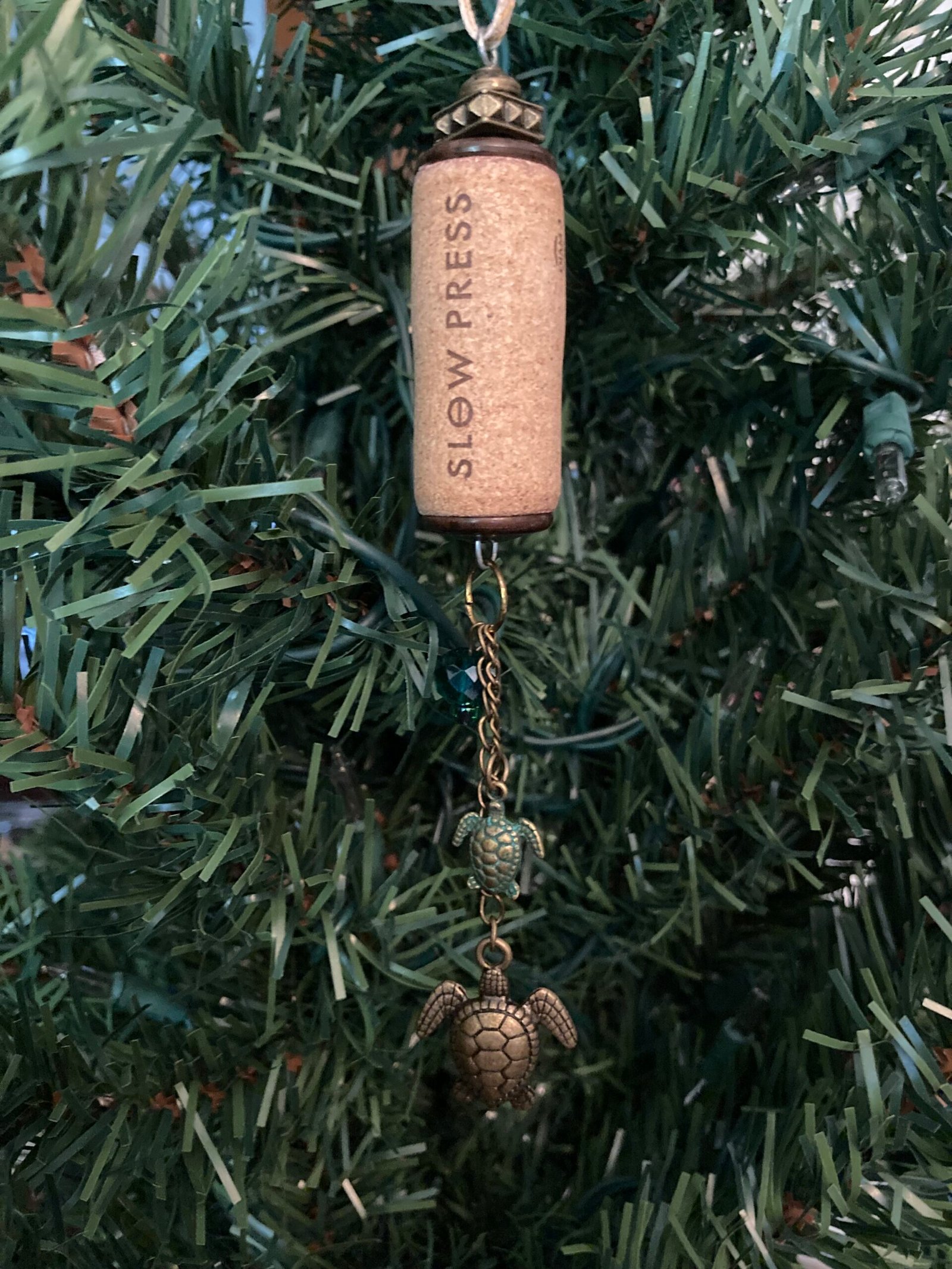cork wine bottle charm ornament bronze sea turtles