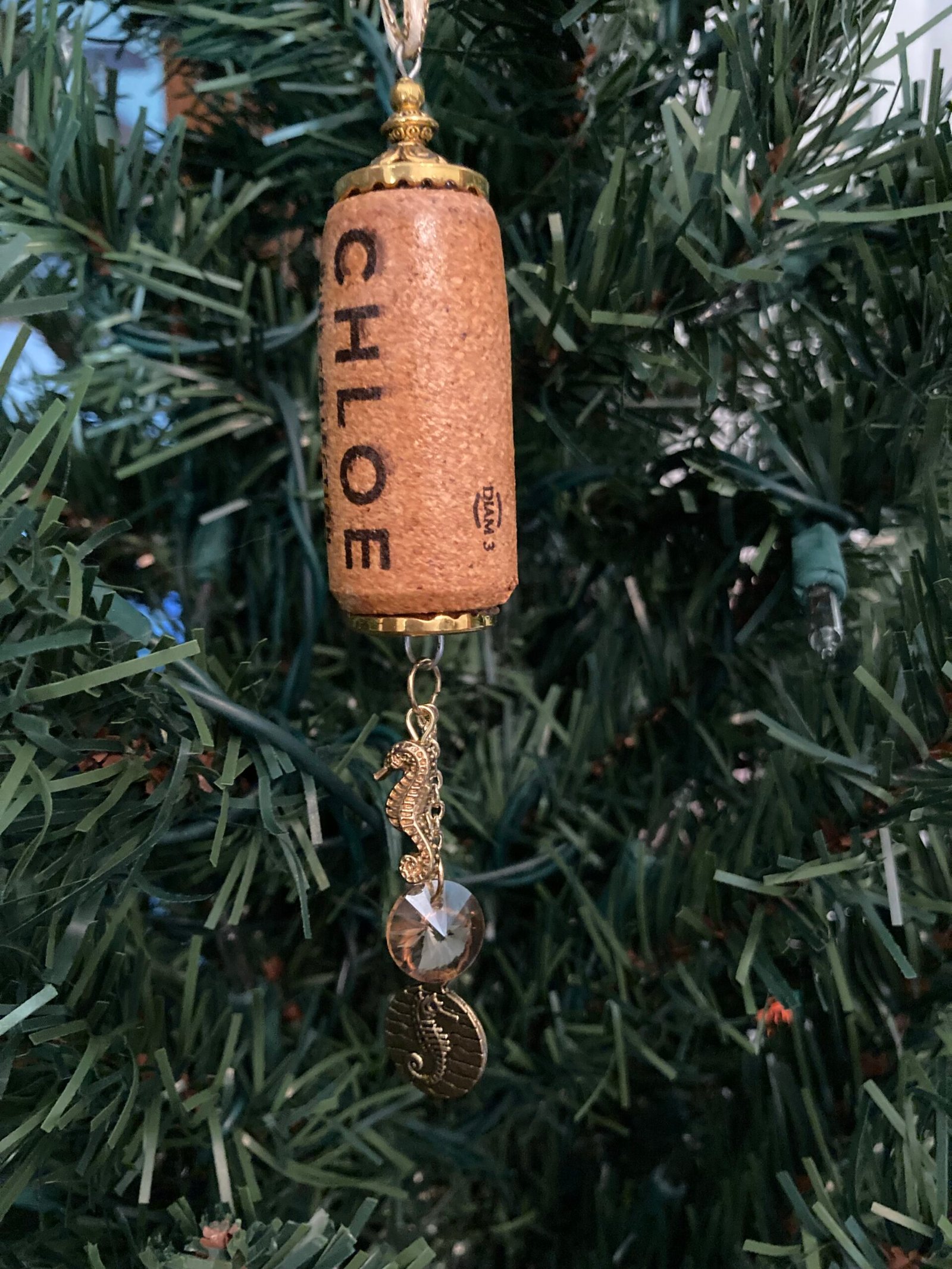 cork wine bottle charm ornament seahorse gold