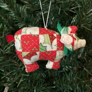 pig ornament quilted red white green