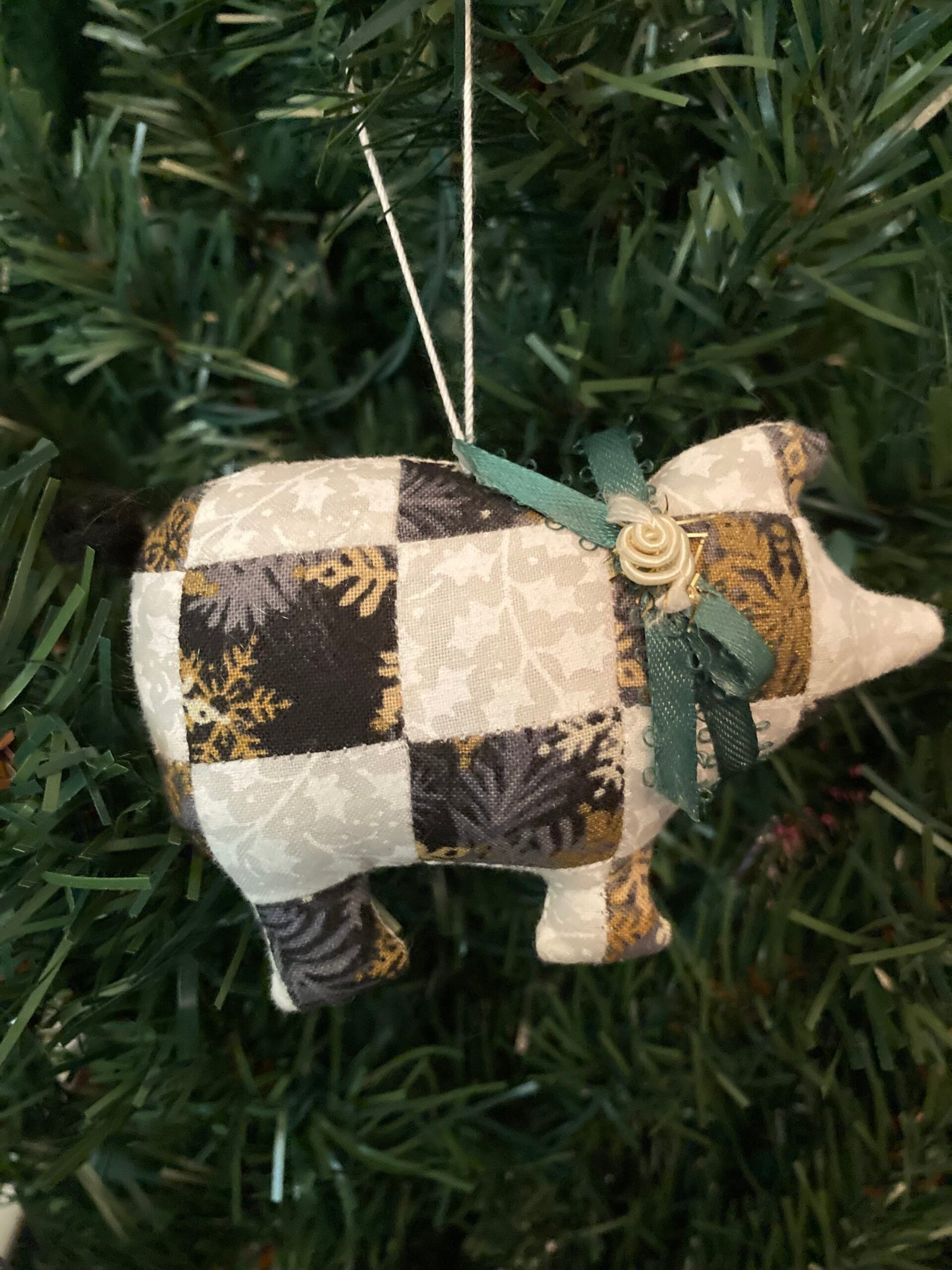 pig ornament quilted white black gold pig ornament quilted white black gold