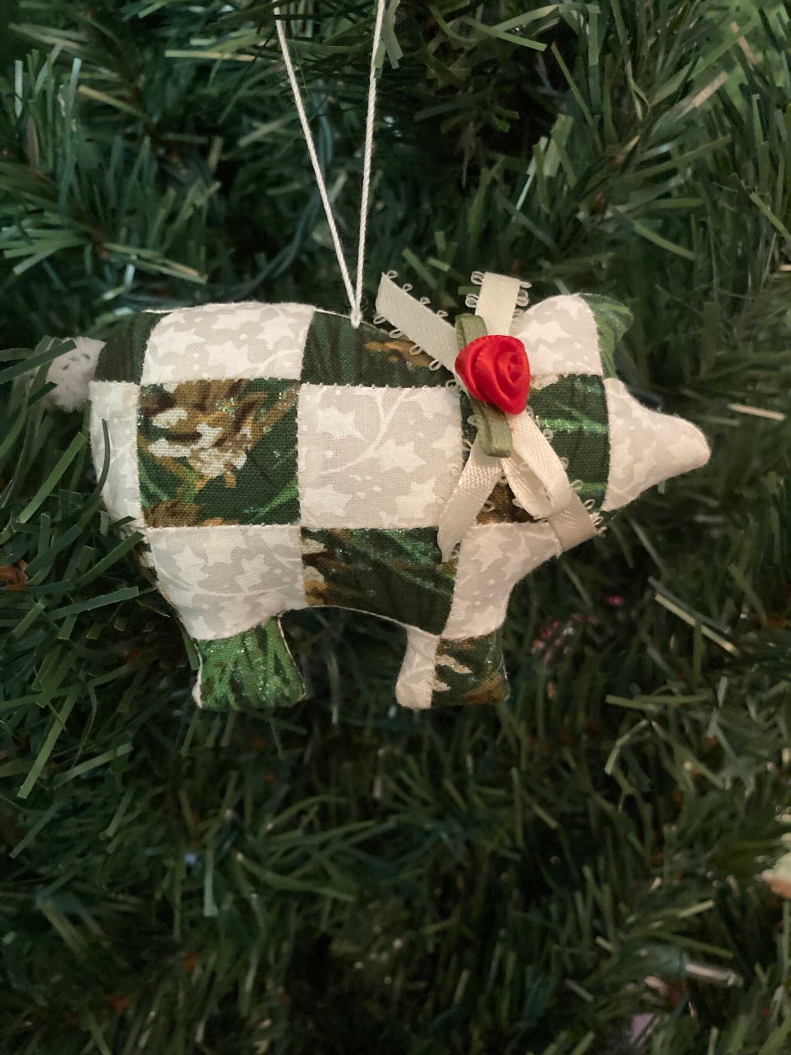 pig ornament quilted white forest green pig ornament quilted white forest green