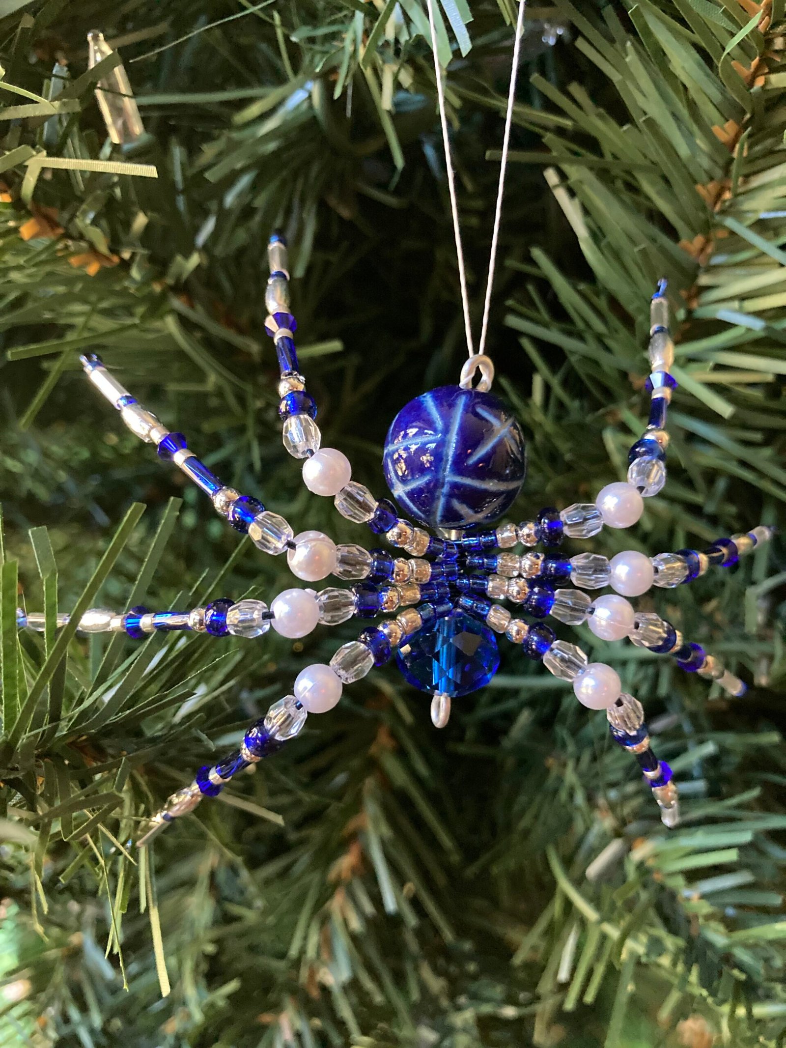 spider ornament blue white medium spider ornament blue white medium