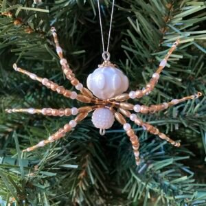 spider ornament gold white large