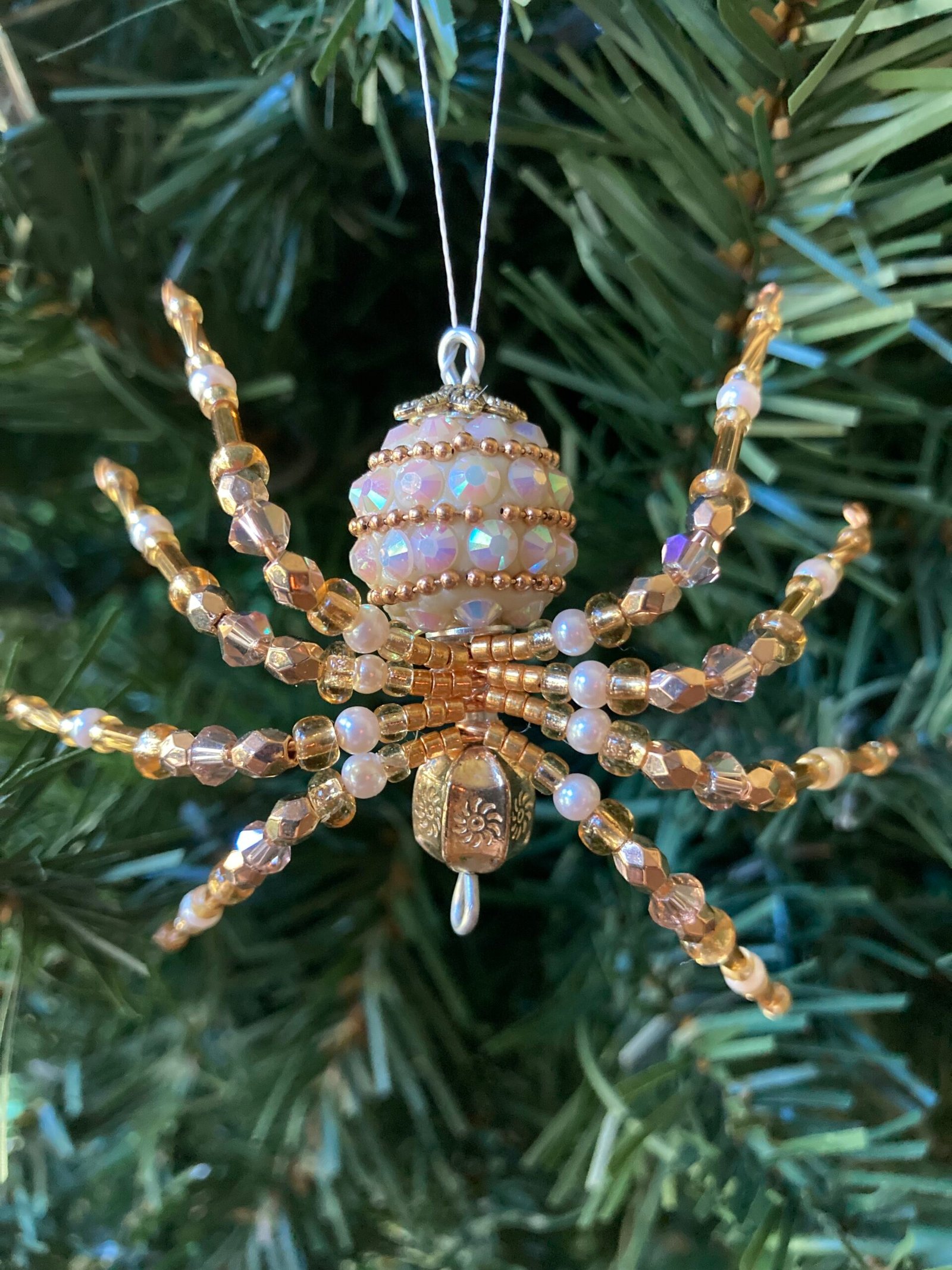 spider ornament gold white medium spider ornament gold white medium