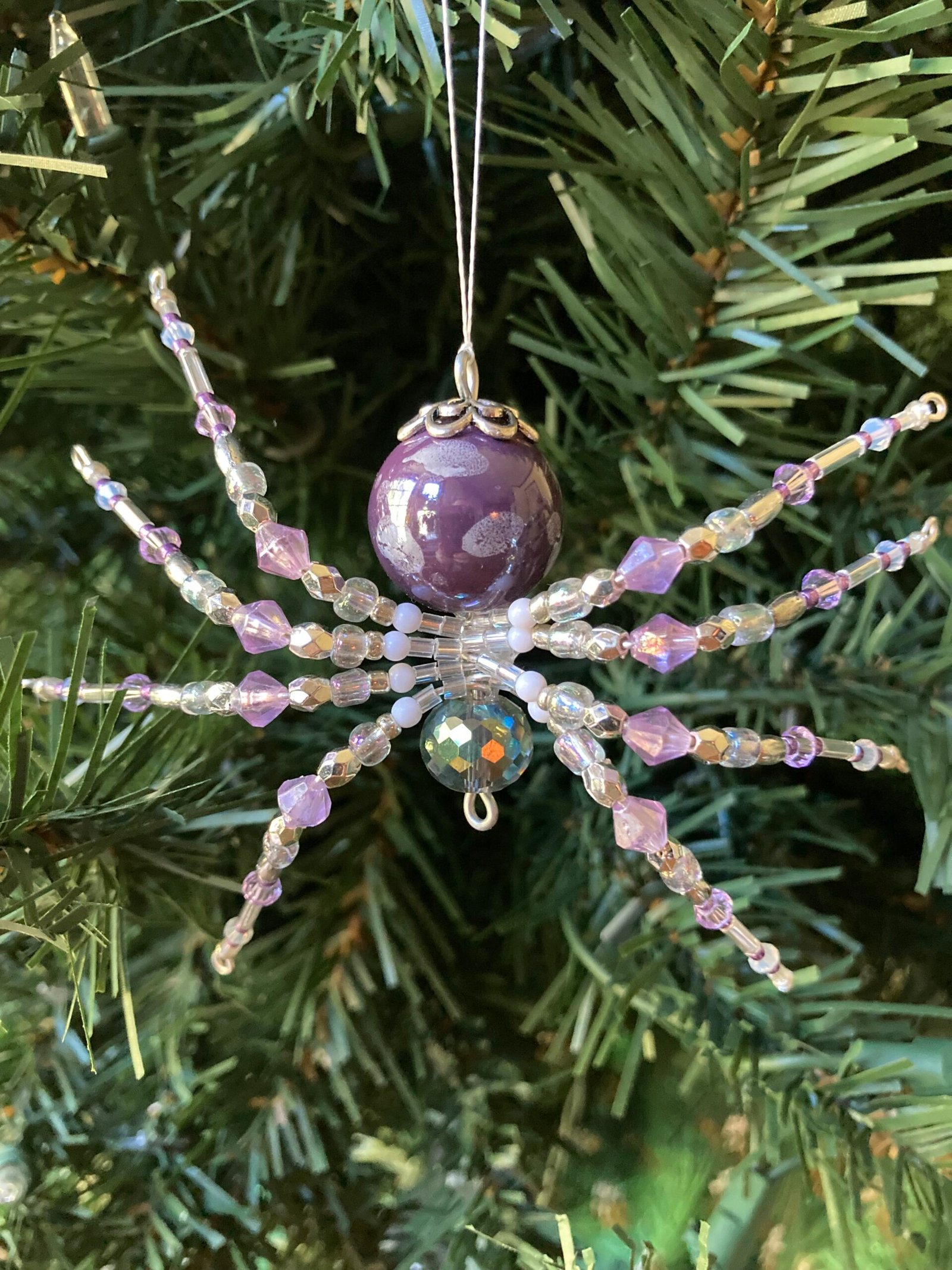 spider ornament purple white large spider ornament purple white large