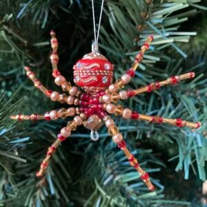 spider ornament red gold medium